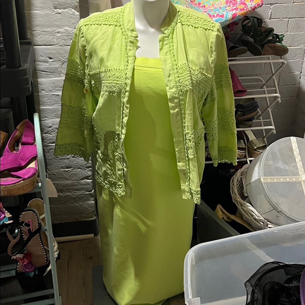 Chico's Bright Yellow Jacket & Cos Midi Dress with Straps